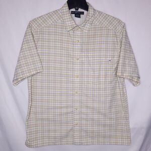 Exofficio Shirt Mens Large Plaid Yellow, Blue Vented Short Sleeve